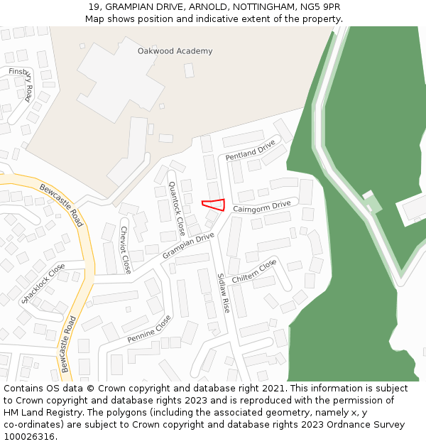 19, GRAMPIAN DRIVE, ARNOLD, NOTTINGHAM, NG5 9PR: Location map and indicative extent of plot