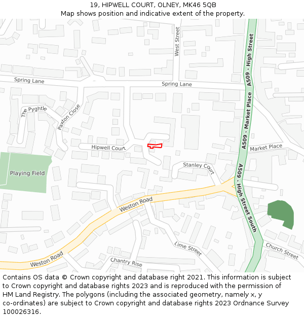 19, HIPWELL COURT, OLNEY, MK46 5QB: Location map and indicative extent of plot