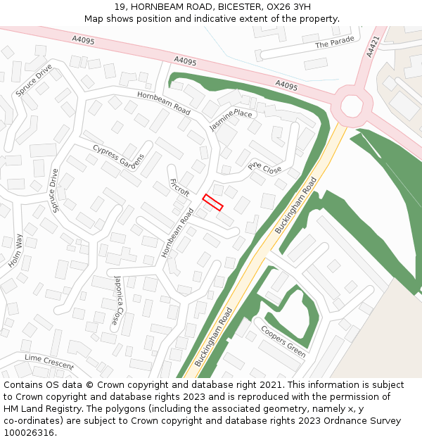 19, HORNBEAM ROAD, BICESTER, OX26 3YH: Location map and indicative extent of plot