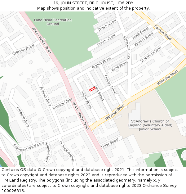 19, JOHN STREET, BRIGHOUSE, HD6 2DY: Location map and indicative extent of plot