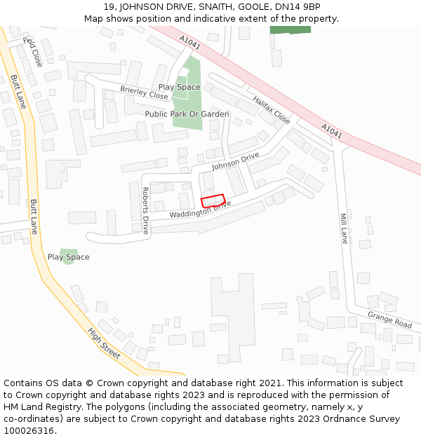 19, JOHNSON DRIVE, SNAITH, GOOLE, DN14 9BP: Location map and indicative extent of plot