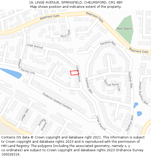 19, LINGE AVENUE, SPRINGFIELD, CHELMSFORD, CM1 6BY: Location map and indicative extent of plot
