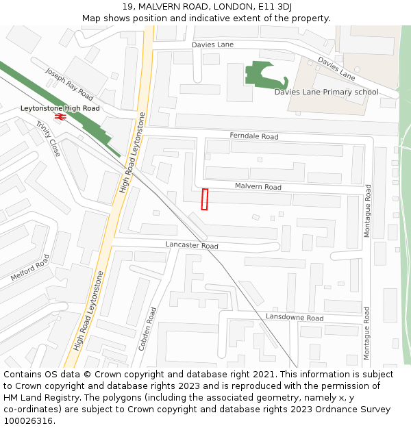 19, MALVERN ROAD, LONDON, E11 3DJ: Location map and indicative extent of plot