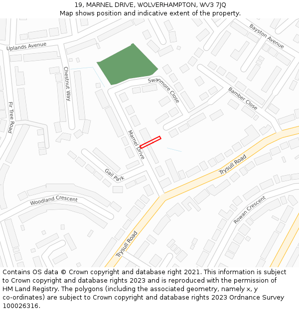 19, MARNEL DRIVE, WOLVERHAMPTON, WV3 7JQ: Location map and indicative extent of plot