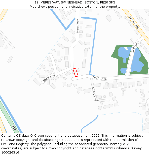 19, MERES WAY, SWINESHEAD, BOSTON, PE20 3FG: Location map and indicative extent of plot