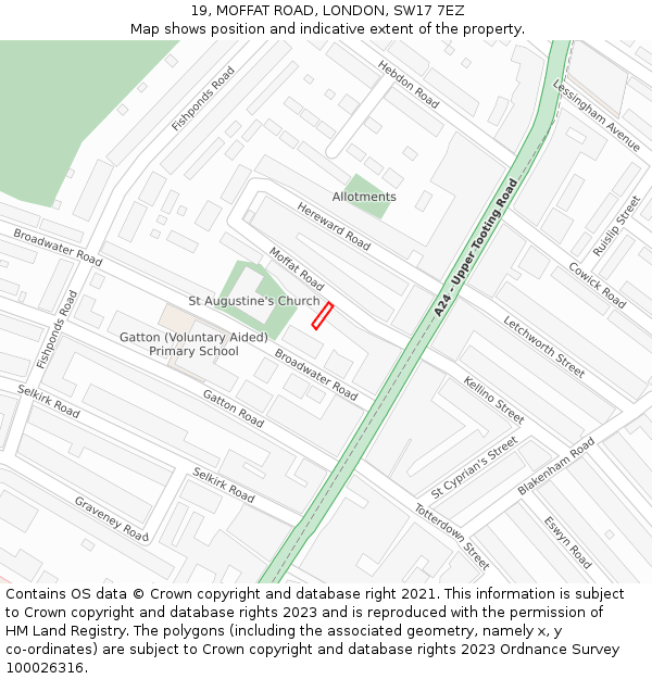 19, MOFFAT ROAD, LONDON, SW17 7EZ: Location map and indicative extent of plot