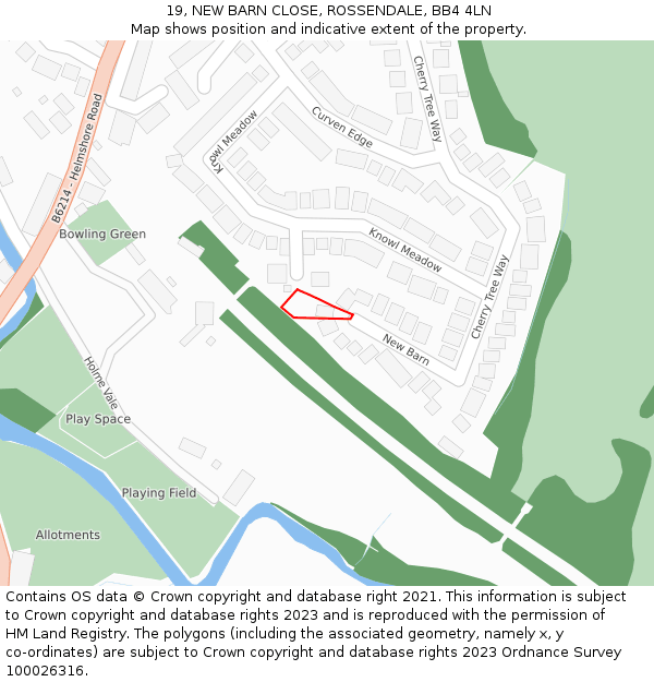 19, NEW BARN CLOSE, ROSSENDALE, BB4 4LN: Location map and indicative extent of plot