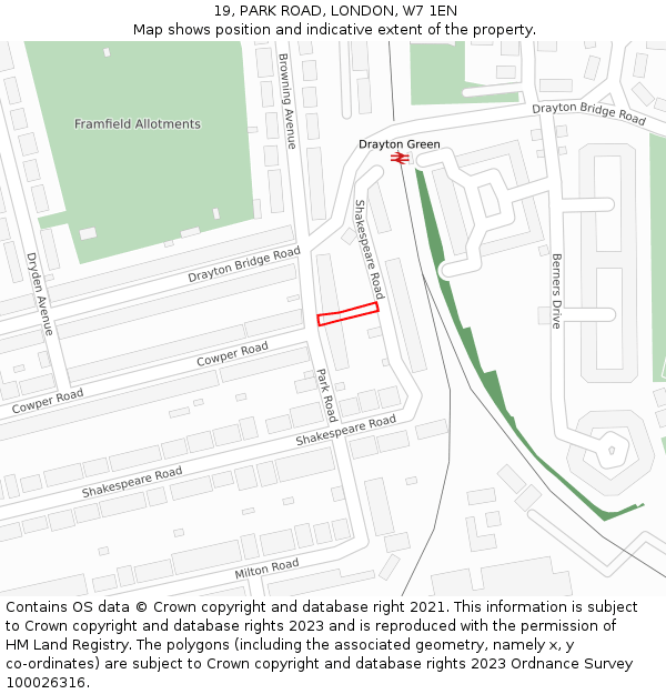 19, PARK ROAD, LONDON, W7 1EN: Location map and indicative extent of plot
