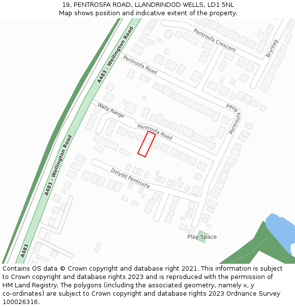 19, PENTROSFA ROAD, LLANDRINDOD WELLS, LD1 5NL: Location map and indicative extent of plot