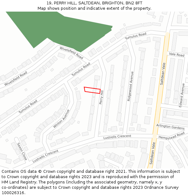 19, PERRY HILL, SALTDEAN, BRIGHTON, BN2 8FT: Location map and indicative extent of plot