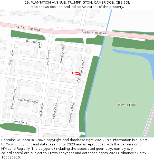 19, PLANTATION AVENUE, TRUMPINGTON, CAMBRIDGE, CB2 9DL: Location map and indicative extent of plot