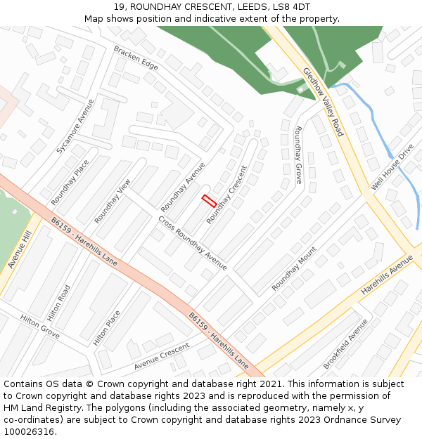 19, ROUNDHAY CRESCENT, LEEDS, LS8 4DT: Location map and indicative extent of plot