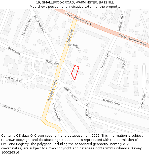 19, SMALLBROOK ROAD, WARMINSTER, BA12 9LL: Location map and indicative extent of plot