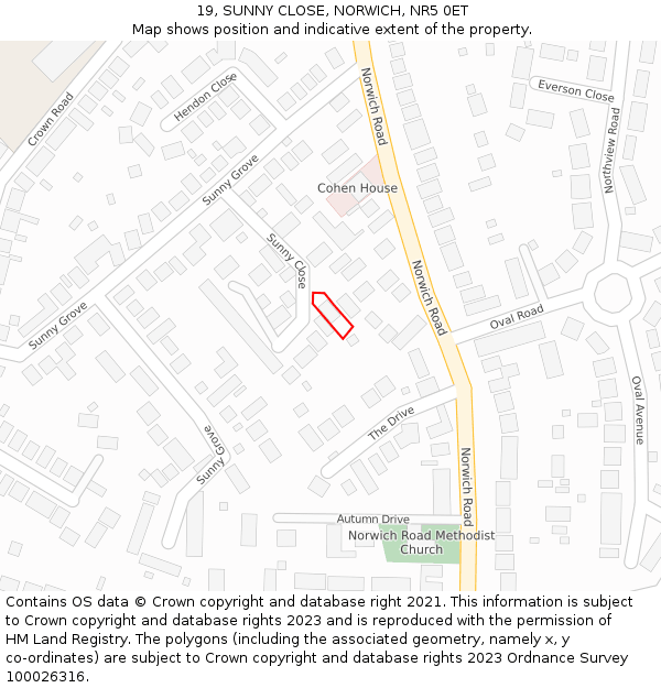 19, SUNNY CLOSE, NORWICH, NR5 0ET: Location map and indicative extent of plot