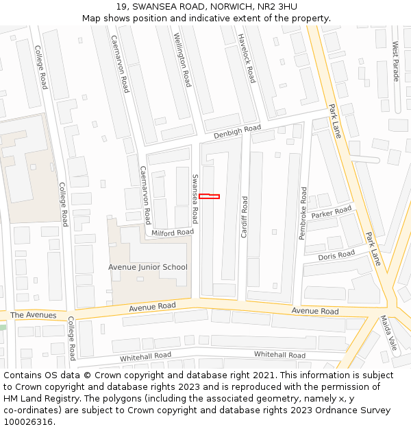 19, SWANSEA ROAD, NORWICH, NR2 3HU: Location map and indicative extent of plot
