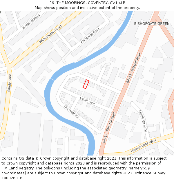 19, THE MOORINGS, COVENTRY, CV1 4LR: Location map and indicative extent of plot