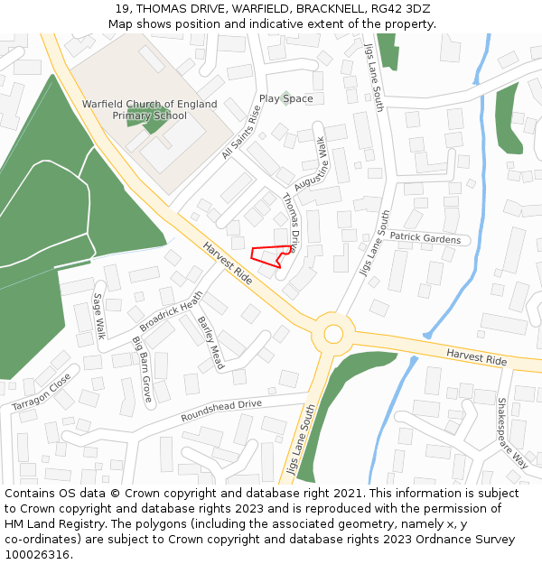 19, THOMAS DRIVE, WARFIELD, BRACKNELL, RG42 3DZ: Location map and indicative extent of plot