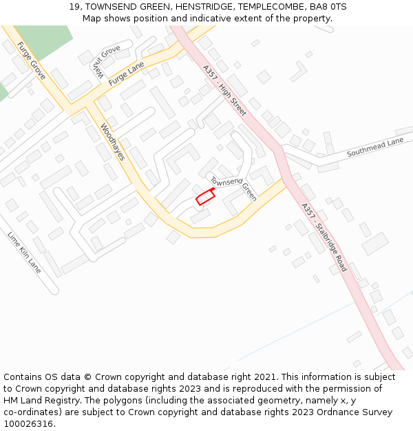 19, TOWNSEND GREEN, HENSTRIDGE, TEMPLECOMBE, BA8 0TS: Location map and indicative extent of plot