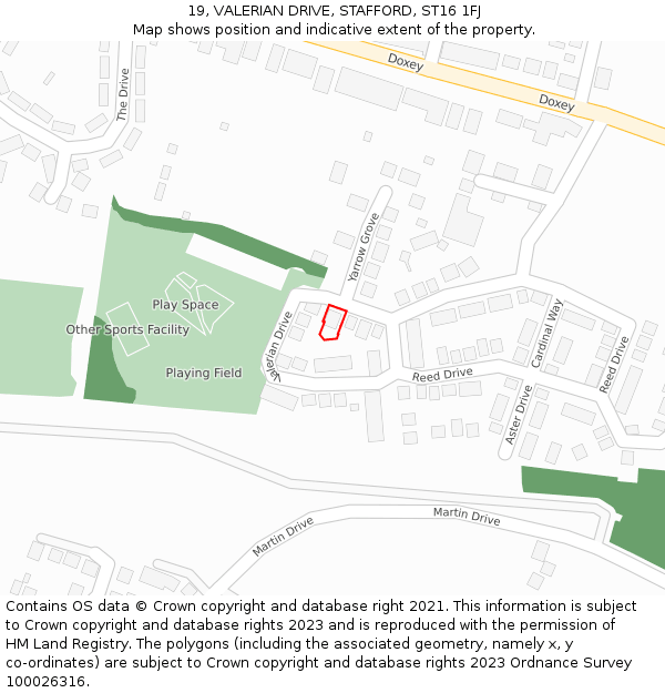 19, VALERIAN DRIVE, STAFFORD, ST16 1FJ: Location map and indicative extent of plot