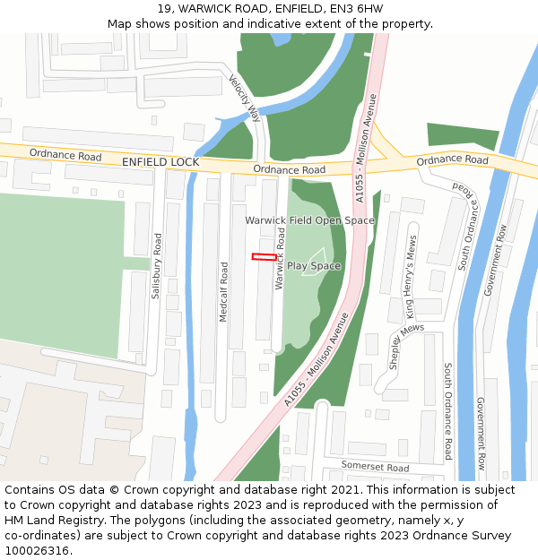 19, WARWICK ROAD, ENFIELD, EN3 6HW: Location map and indicative extent of plot