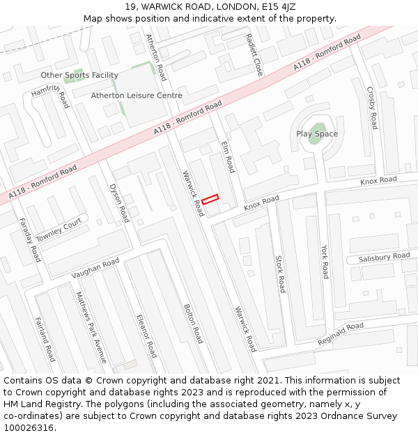 19, WARWICK ROAD, LONDON, E15 4JZ: Location map and indicative extent of plot