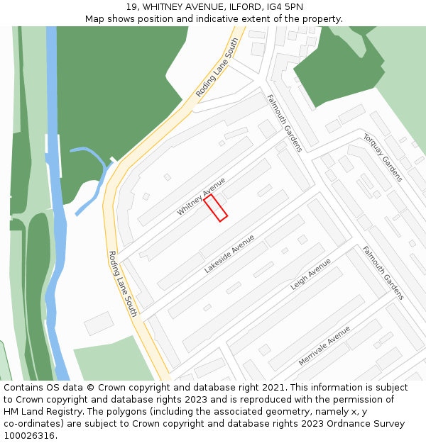 19, WHITNEY AVENUE, ILFORD, IG4 5PN: Location map and indicative extent of plot