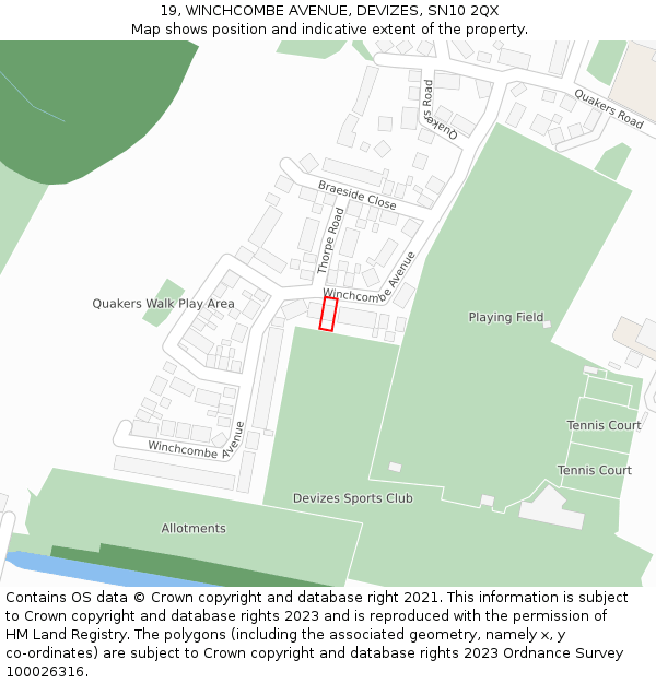 19, WINCHCOMBE AVENUE, DEVIZES, SN10 2QX: Location map and indicative extent of plot
