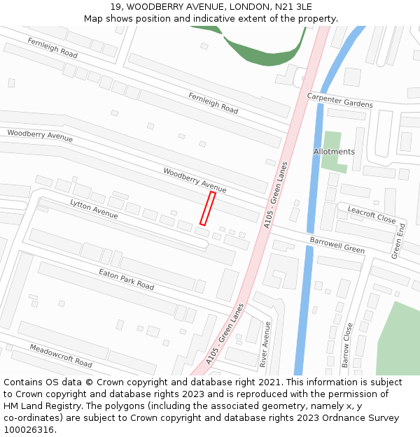 19, WOODBERRY AVENUE, LONDON, N21 3LE: Location map and indicative extent of plot