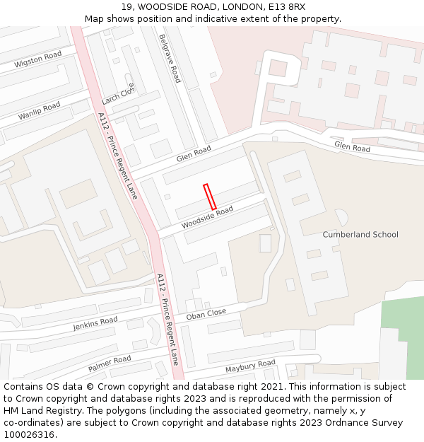 19, WOODSIDE ROAD, LONDON, E13 8RX: Location map and indicative extent of plot