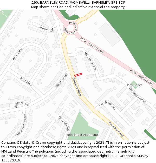 190, BARNSLEY ROAD, WOMBWELL, BARNSLEY, S73 8DP: Location map and indicative extent of plot