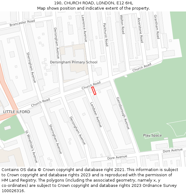 190, CHURCH ROAD, LONDON, E12 6HL: Location map and indicative extent of plot