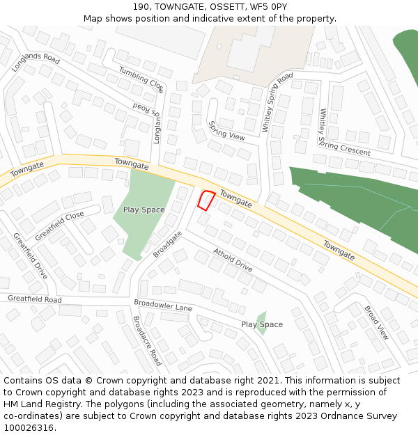 190, TOWNGATE, OSSETT, WF5 0PY: Location map and indicative extent of plot