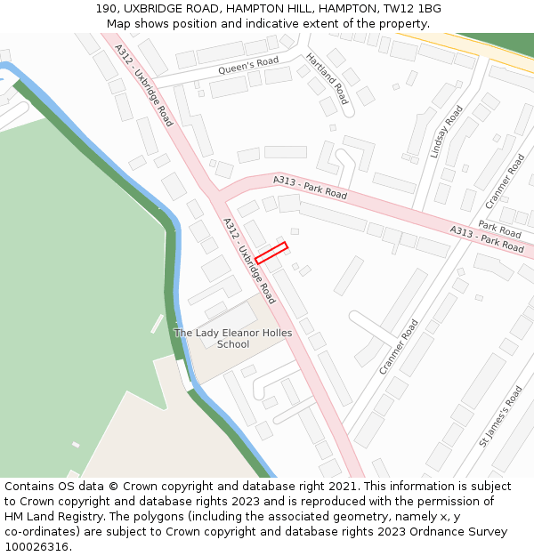 190, UXBRIDGE ROAD, HAMPTON HILL, HAMPTON, TW12 1BG: Location map and indicative extent of plot