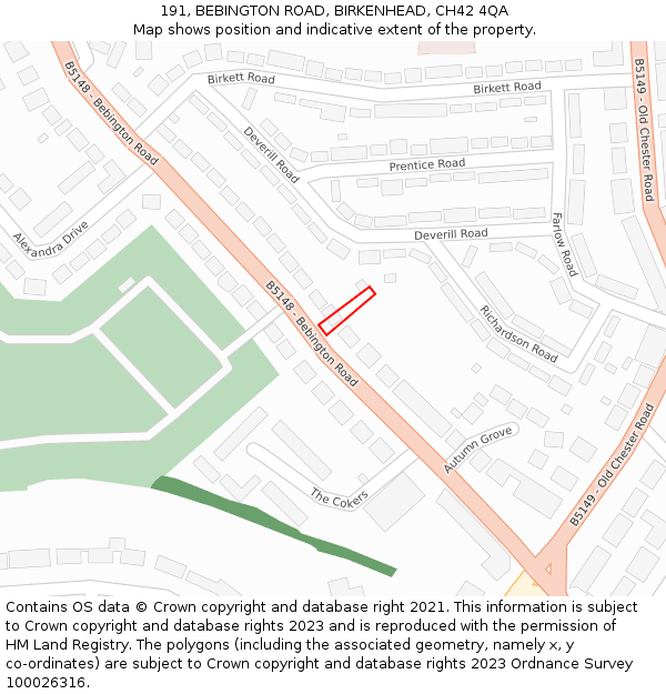 191, BEBINGTON ROAD, BIRKENHEAD, CH42 4QA: Location map and indicative extent of plot