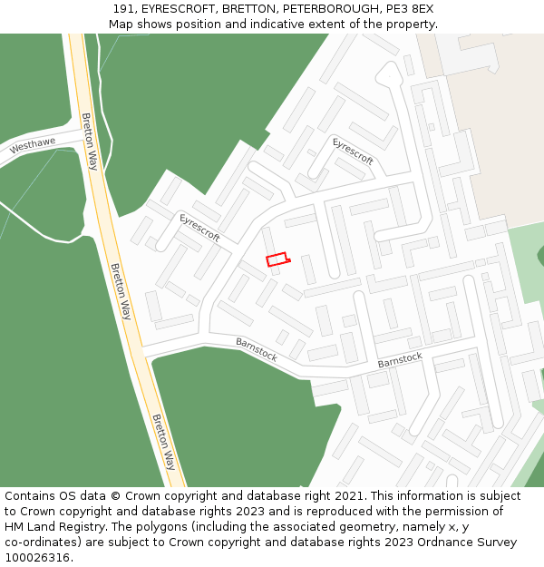 191, EYRESCROFT, BRETTON, PETERBOROUGH, PE3 8EX: Location map and indicative extent of plot