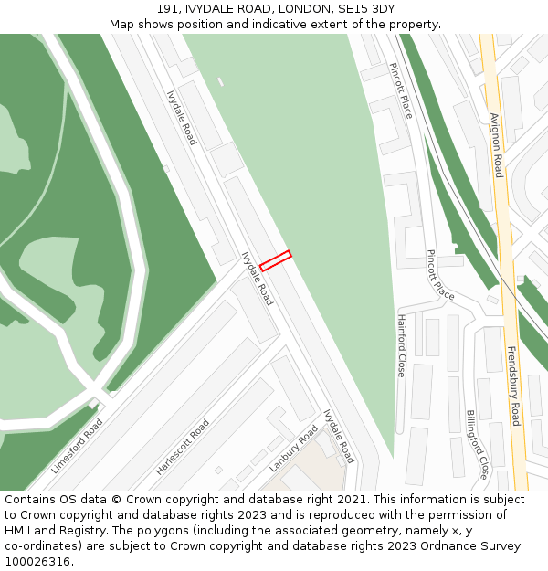 191, IVYDALE ROAD, LONDON, SE15 3DY: Location map and indicative extent of plot