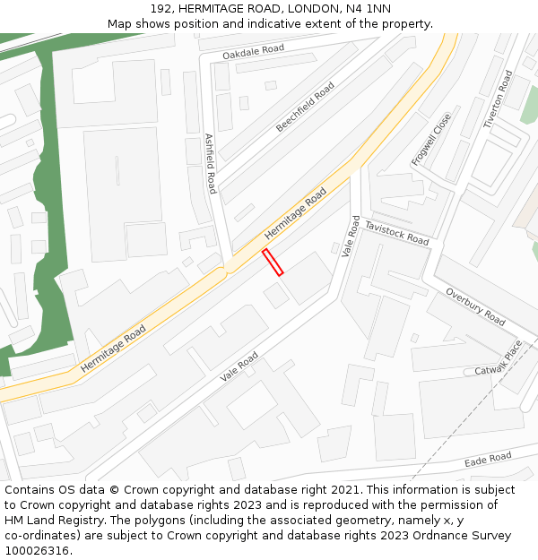 192, HERMITAGE ROAD, LONDON, N4 1NN: Location map and indicative extent of plot