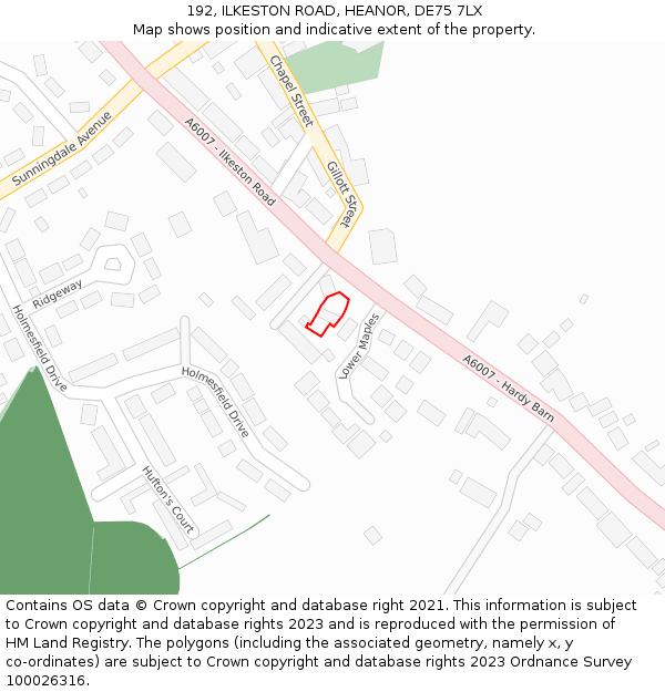 192, ILKESTON ROAD, HEANOR, DE75 7LX: Location map and indicative extent of plot