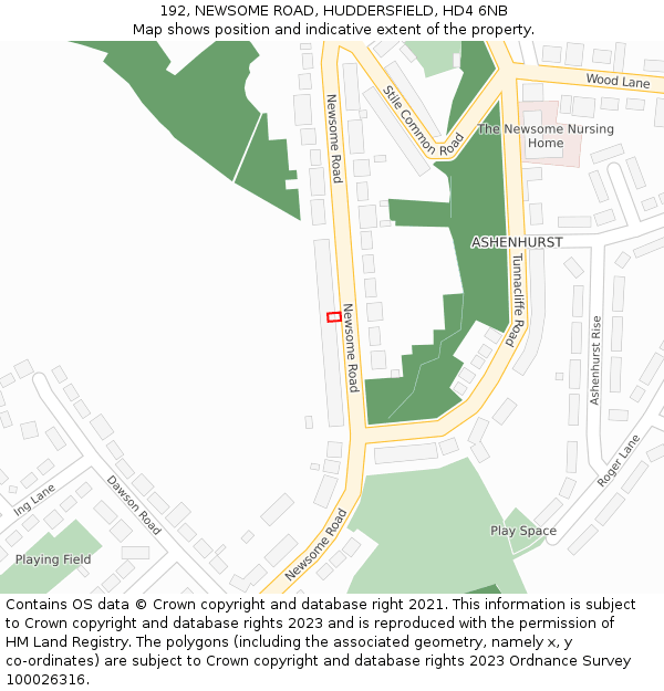 192, NEWSOME ROAD, HUDDERSFIELD, HD4 6NB: Location map and indicative extent of plot