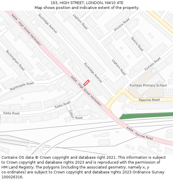 193, HIGH STREET, LONDON, NW10 4TE: Location map and indicative extent of plot