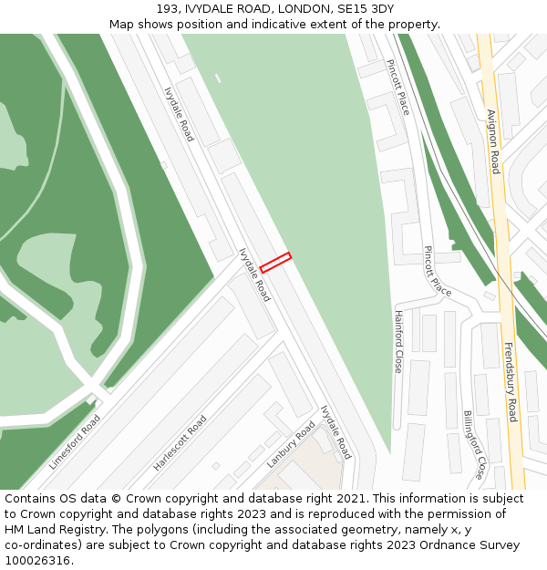 193, IVYDALE ROAD, LONDON, SE15 3DY: Location map and indicative extent of plot