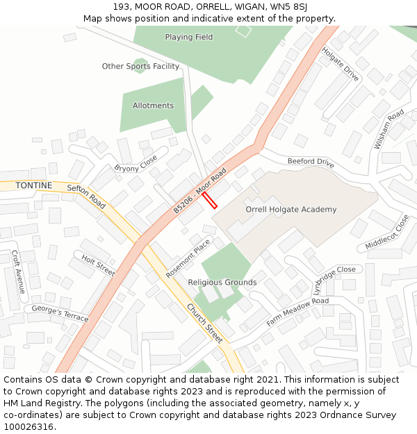 193, MOOR ROAD, ORRELL, WIGAN, WN5 8SJ: Location map and indicative extent of plot