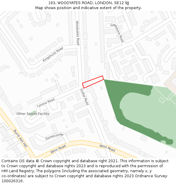 193, WOODYATES ROAD, LONDON, SE12 9JJ: Location map and indicative extent of plot