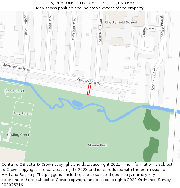195, BEACONSFIELD ROAD, ENFIELD, EN3 6AX: Location map and indicative extent of plot