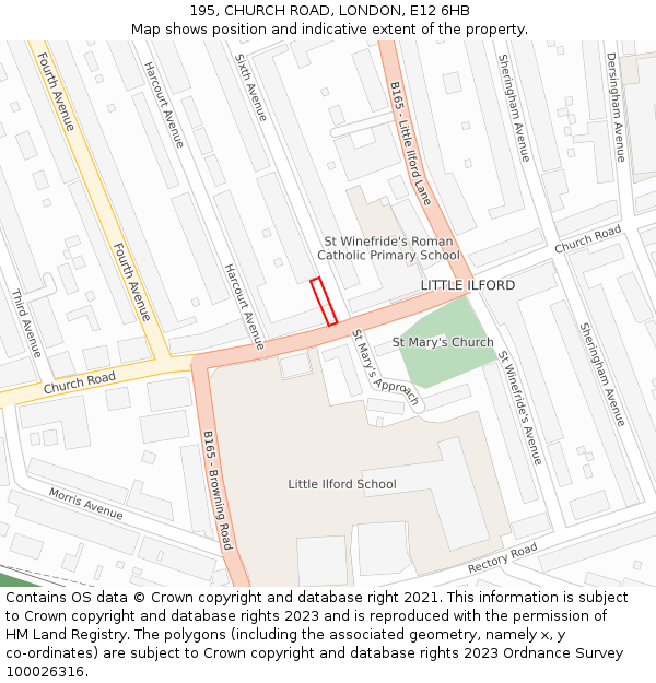 195, CHURCH ROAD, LONDON, E12 6HB: Location map and indicative extent of plot