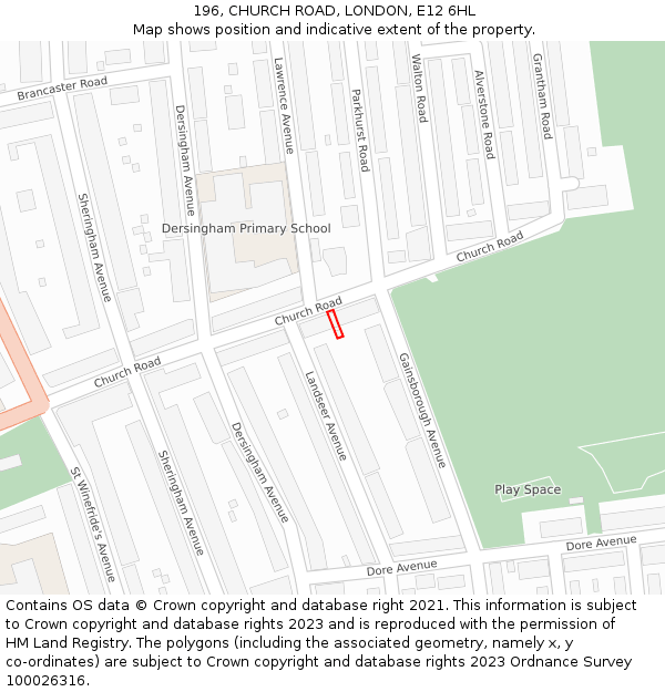 196, CHURCH ROAD, LONDON, E12 6HL: Location map and indicative extent of plot