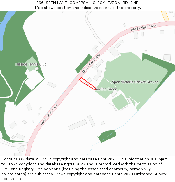 196, SPEN LANE, GOMERSAL, CLECKHEATON, BD19 4PJ: Location map and indicative extent of plot