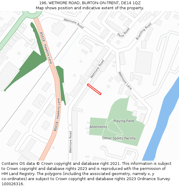 196, WETMORE ROAD, BURTON-ON-TRENT, DE14 1QZ: Location map and indicative extent of plot