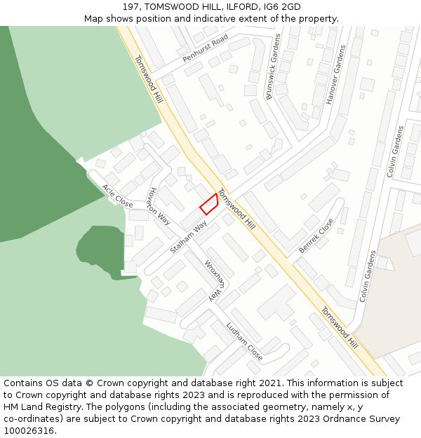 197, TOMSWOOD HILL, ILFORD, IG6 2GD: Location map and indicative extent of plot