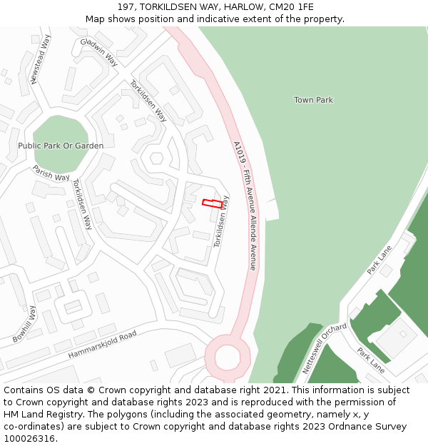 197, TORKILDSEN WAY, HARLOW, CM20 1FE: Location map and indicative extent of plot